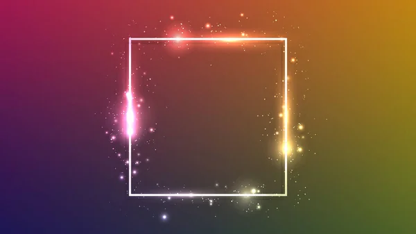 Neon Square Frame Shining Effects Sparkles Dark Background Empty Glowing — Stock Vector