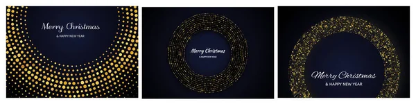 Vrolijk Kerstfeest Gelukkig Nieuwjaar Decors Met Gouden Glitter Patroon Cirkelvorm — Stockvector