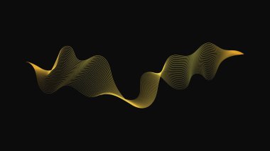Karanlık arka planda lüks altın dalgaları olan soyut bir fon. Modern teknoloji arka planı, dalga tasarımı. Vektör illüstrasyonu