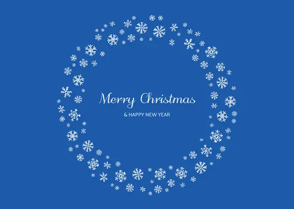 圣诞快乐 新年快乐 背景是白雪公主圆圆的形状 蓝色背景的圣诞贺卡的假日背景 矢量说明 — 图库矢量图片