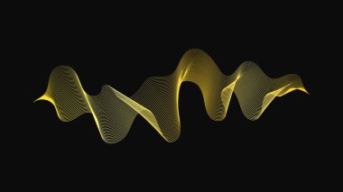 Karanlık arka planda lüks altın dalgaları olan soyut bir fon. Modern teknoloji arka planı, dalga tasarımı. Vektör illüstrasyonu