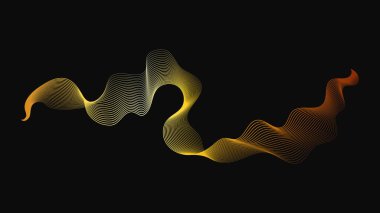 Karanlık arka planda lüks altın dalgaları olan soyut bir fon. Modern teknoloji arka planı, dalga tasarımı. Vektör illüstrasyonu