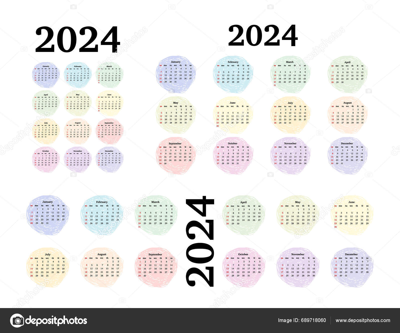 Set Three Calendars 2024 Different Forms Isolated White Background ...