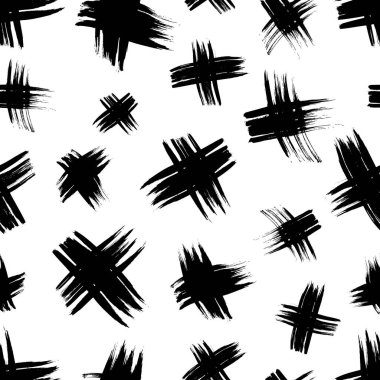 Elle çizilmiş çapraz sembollü kusursuz desen. Beyaz arka planda siyah çizim işareti. Vektör illüstrasyonu