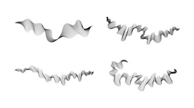 Dalgalı kavisli çizgiler. Beyaz zemin üzerinde dört soyut koyu renk dalga çizgisi. Vektör illüstrasyonu