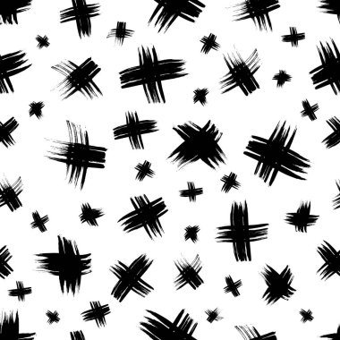 Elle çizilmiş çapraz sembollü kusursuz desen. Beyaz arka planda siyah çizim işareti. Vektör illüstrasyonu