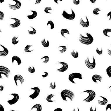 Seamless pattern with black wavy grunge brush strokes in abstract shapes on white background. Vector illustration