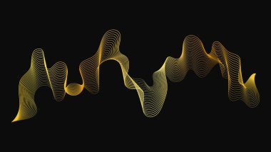 Karanlık arka planda lüks altın dalgaları olan soyut bir fon. Modern teknoloji arka planı, dalga tasarımı. Vektör illüstrasyonu