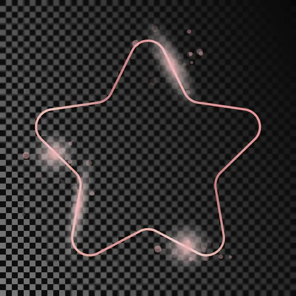 Rose gold glowing rounded star shape frame isolated on dark transparent background. Shiny frame with glowing effects. Vector illustration