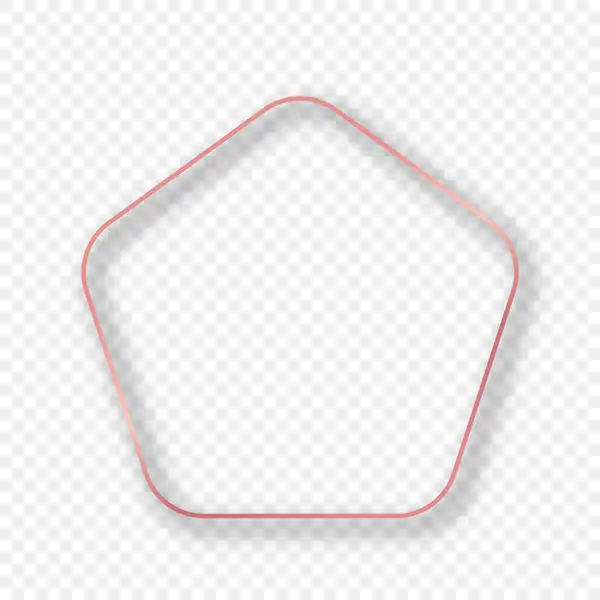 Rose Gold Glowing Rounded Pentagon Shape Frame Shadow Isolated Transparent — Archivo Imágenes Vectoriales