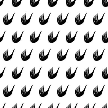 Seamless pattern with black wavy grunge brush strokes in abstract shapes on white background. Vector illustration