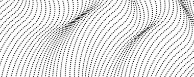 Yarım tonluk tek renkli arkaplan ve akışkan noktalar. Siyah beyaz soyut dalga dokusu. Vektör illüstrasyonu