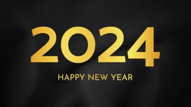 2024 Mutlu Yıllar arkaplanı. Buruşmuş koyu ipek arka planda 2024 yeni yıl sayısıyla modern selamlama şablonu. Vektör illüstrasyonu