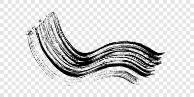 Siyah dalgalı grunge fırça darbesi. Boyalı mürekkep şeridi. Mürekkep lekesi şeffaf arkaplanda izole edilmiş. Vektör illüstrasyonu