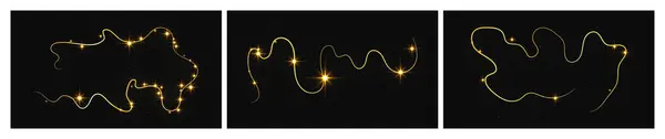 Gold Glittering Confetti Wave Stardust Set Three Backdrops Golden Magical — Stock Vector