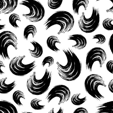 Seamless pattern with black wavy grunge brush strokes in abstract shapes on white background. Vector illustration