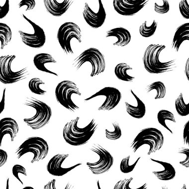 Seamless pattern with black wavy grunge brush strokes in abstract shapes on white background. Vector illustration
