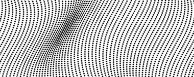 Yarım tonluk tek renkli arkaplan ve akışkan noktalar. Siyah beyaz soyut dalga dokusu. Vektör illüstrasyonu