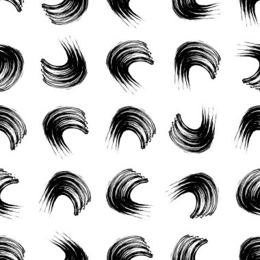 Seamless pattern with black wavy grunge brush strokes in abstract shapes on white background. Vector illustration