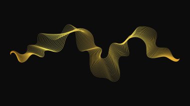 Karanlık arka planda lüks altın dalgaları olan soyut bir fon. Modern teknoloji arka planı, dalga tasarımı. Vektör illüstrasyonu