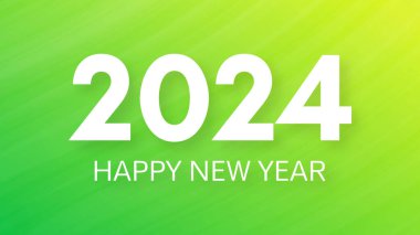 2024 Mutlu Yıllar arkaplanı. Yeşil soyut arkaplan üzerinde beyaz 2024 Yeni Yıl numaraları bulunan modern selamlama afişi şablonu. Vektör illüstrasyonu