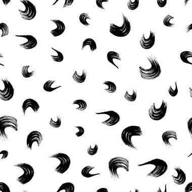 Seamless pattern with black wavy grunge brush strokes in abstract shapes on white background. Vector illustration