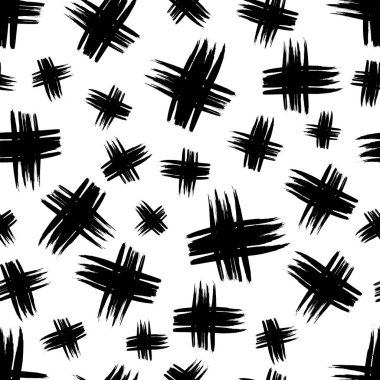 Elle çizilmiş çapraz sembollü kusursuz desen. Beyaz arka planda siyah çizim işareti. Vektör illüstrasyonu