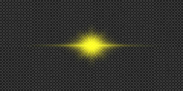 Efecto Luminoso Las Bengalas Efecto Starburst Claro Brillante Horizontal Amarillo — Archivo Imágenes Vectoriales