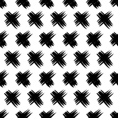Elle çizilmiş çapraz sembollü kusursuz desen. Beyaz arka planda siyah çizim işareti. Vektör illüstrasyonu