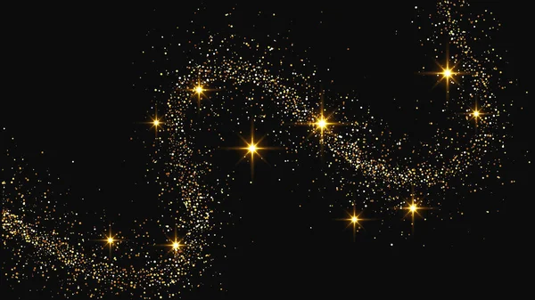 Oro Brillante Onda Confeti Polvo Estrellas Conjunto Tres Telones Fondo — Vector de stock