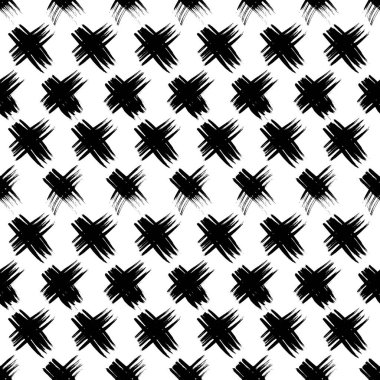 Elle çizilmiş çapraz sembollü kusursuz desen. Beyaz arka planda siyah çizim işareti. Vektör illüstrasyonu