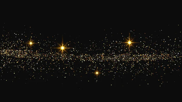 Oro Brillante Onda Confeti Polvo Estrellas Conjunto Tres Telones Fondo — Vector de stock