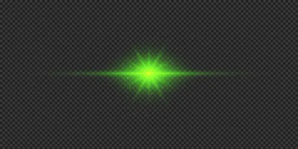 Světelný Efekt Záblesků Objektivu Zelený Horizontálně Zářící Světelný Třeskající Efekt — Stockový vektor