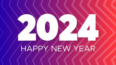 2024 Mutlu Yıllar arkaplanı. Mor soyut arkaplan üzerinde beyaz 2024 Yeni Yıl numaraları bulunan modern selamlama afişi şablonu. Vektör illüstrasyonu