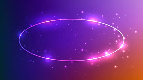 薄い紫色の背景に輝く効果と輝くネオン楕円形フレーム 空っぽの輝くテクノの背景 ベクトルイラスト — ストックベクタ