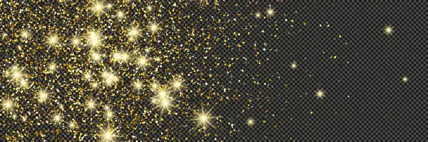 Polvo Dorado Brillante Con Estrellas Sobre Fondo Gris Transparente Polvo — Vector de stock