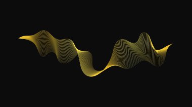 Karanlık arka planda lüks altın dalgaları olan soyut bir fon. Modern teknoloji arka planı, dalga tasarımı. Vektör illüstrasyonu