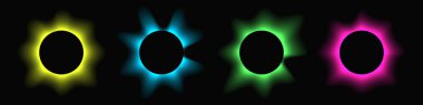 Circle illuminate frame with gradient. Set of four round neon banners isolated on black background. Vector illustration