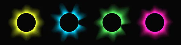 Cirkeln Belyser Ramen Med Lutning Set Med Fyra Runda Neonbanderoller — Stock vektor