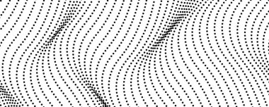 Yarım tonluk tek renkli arkaplan ve akışkan noktalar. Siyah beyaz soyut dalga dokusu. Vektör illüstrasyonu