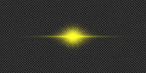 Světelný Efekt Záblesků Objektivu Žlutý Vodorovně Zářící Světelný Třeskající Efekt — Stockový vektor