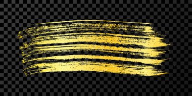 Altın fırça darbesi. El çizimi mürekkep lekeleri koyu şeffaf arka planda izole. Vektör illüstrasyonu