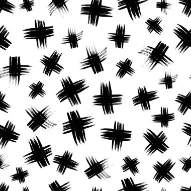 Elle çizilmiş çapraz sembollü kusursuz desen. Beyaz arka planda siyah çizim işareti. Vektör illüstrasyonu