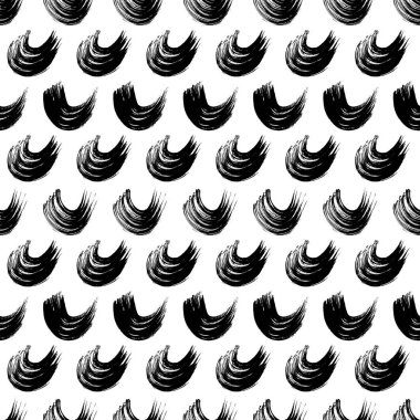 Seamless pattern with black wavy grunge brush strokes in abstract shapes on white background. Vector illustration