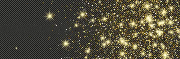 Polvo Dorado Brillante Con Estrellas Sobre Fondo Gris Transparente Polvo — Archivo Imágenes Vectoriales