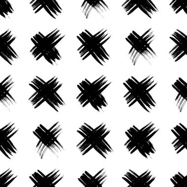 Elle çizilmiş çapraz sembollü kusursuz desen. Beyaz arka planda siyah çizim işareti. Vektör illüstrasyonu