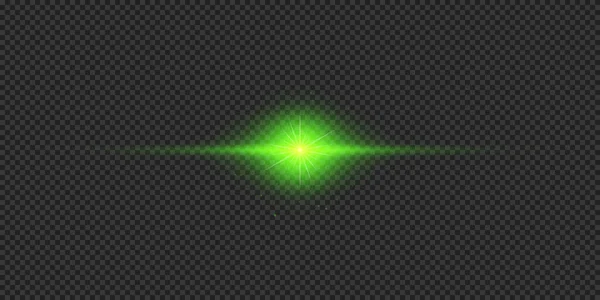 Světelný Efekt Záblesků Objektivu Zelený Horizontálně Zářící Světelný Třeskající Efekt — Stockový vektor