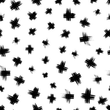 Elle çizilmiş çapraz sembollü kusursuz desen. Beyaz arka planda siyah çizim işareti. Vektör illüstrasyonu