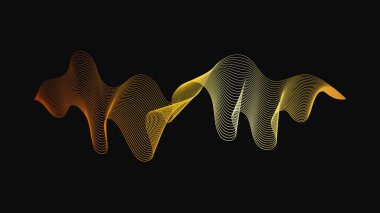Karanlık arka planda lüks altın dalgaları olan soyut bir fon. Modern teknoloji arka planı, dalga tasarımı. Vektör illüstrasyonu