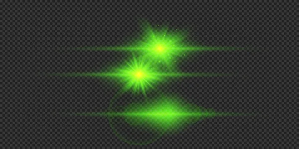 Efecto Luminoso Las Bengalas Tres Reflejos Estelares Brillantes Horizontales Verdes — Archivo Imágenes Vectoriales